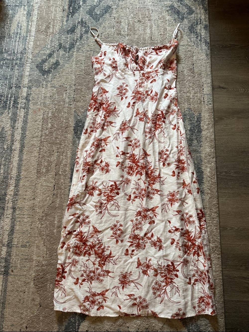 Monteau Cream Midi Slip Dress with Rust Floral Print